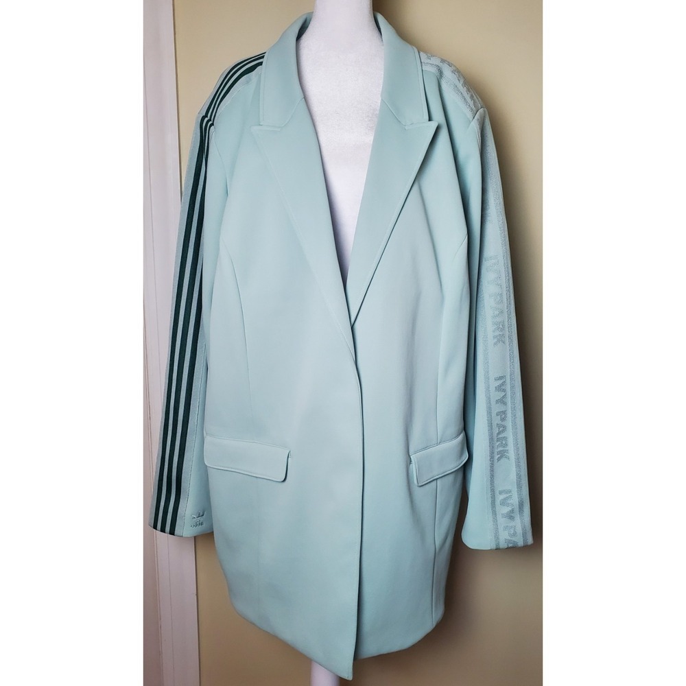 NWT Adidas‎ Ivy Park Women's Suit Jacket 4X Green Tint Streetwear Stripe FLAW